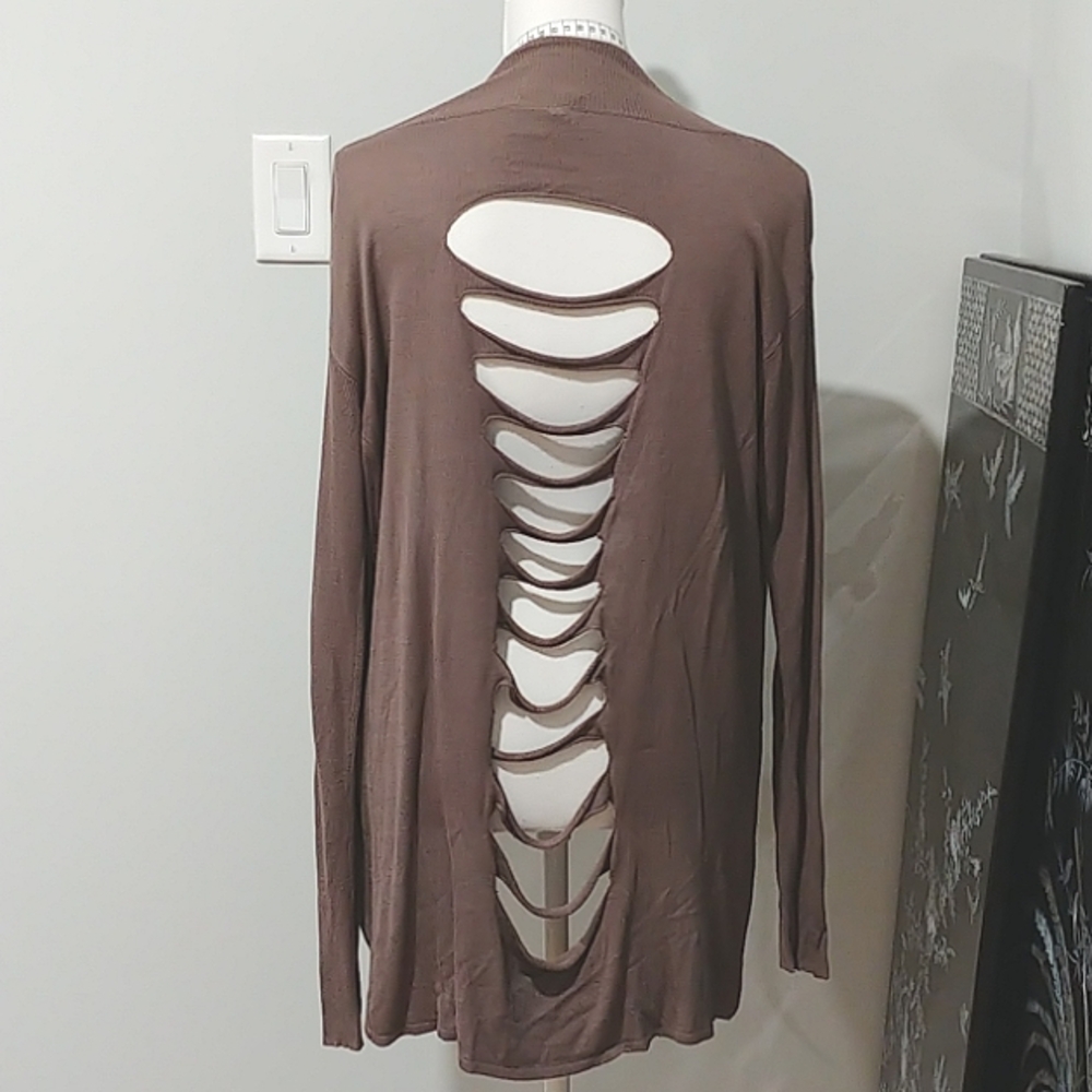 Distressed open cardigan, hi low - brown size M